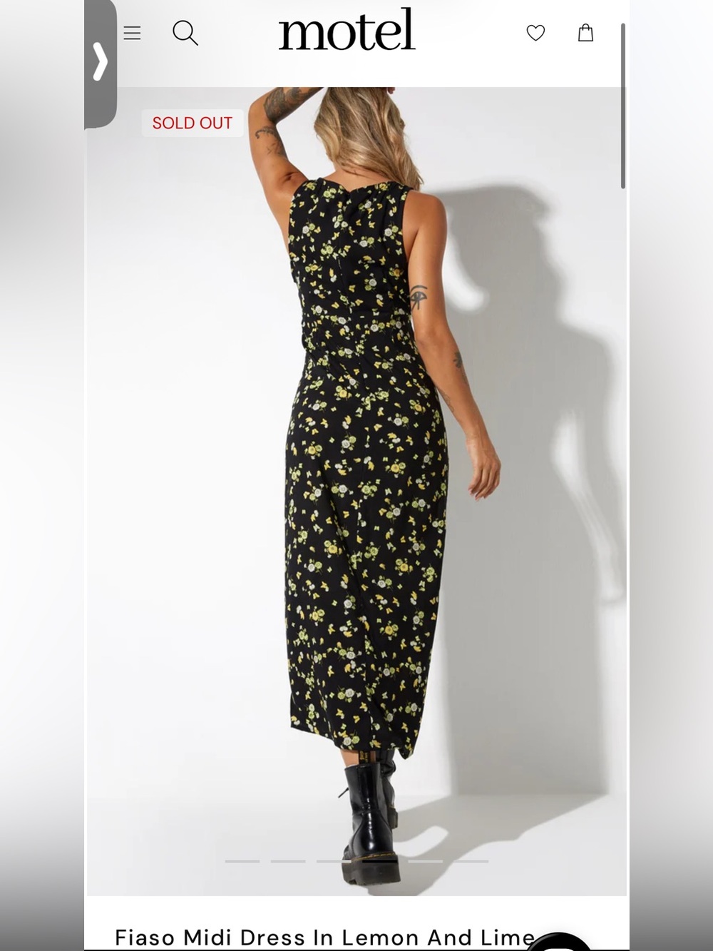 Motel Fiaso Midi Dress In Lemon And Lime Black Size M - Picture 4 of 5